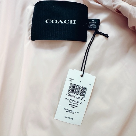 Coach Women’s Quilted Blouson Jacket In Recycled Nylon Pink Medium - Picture 9 of 11
